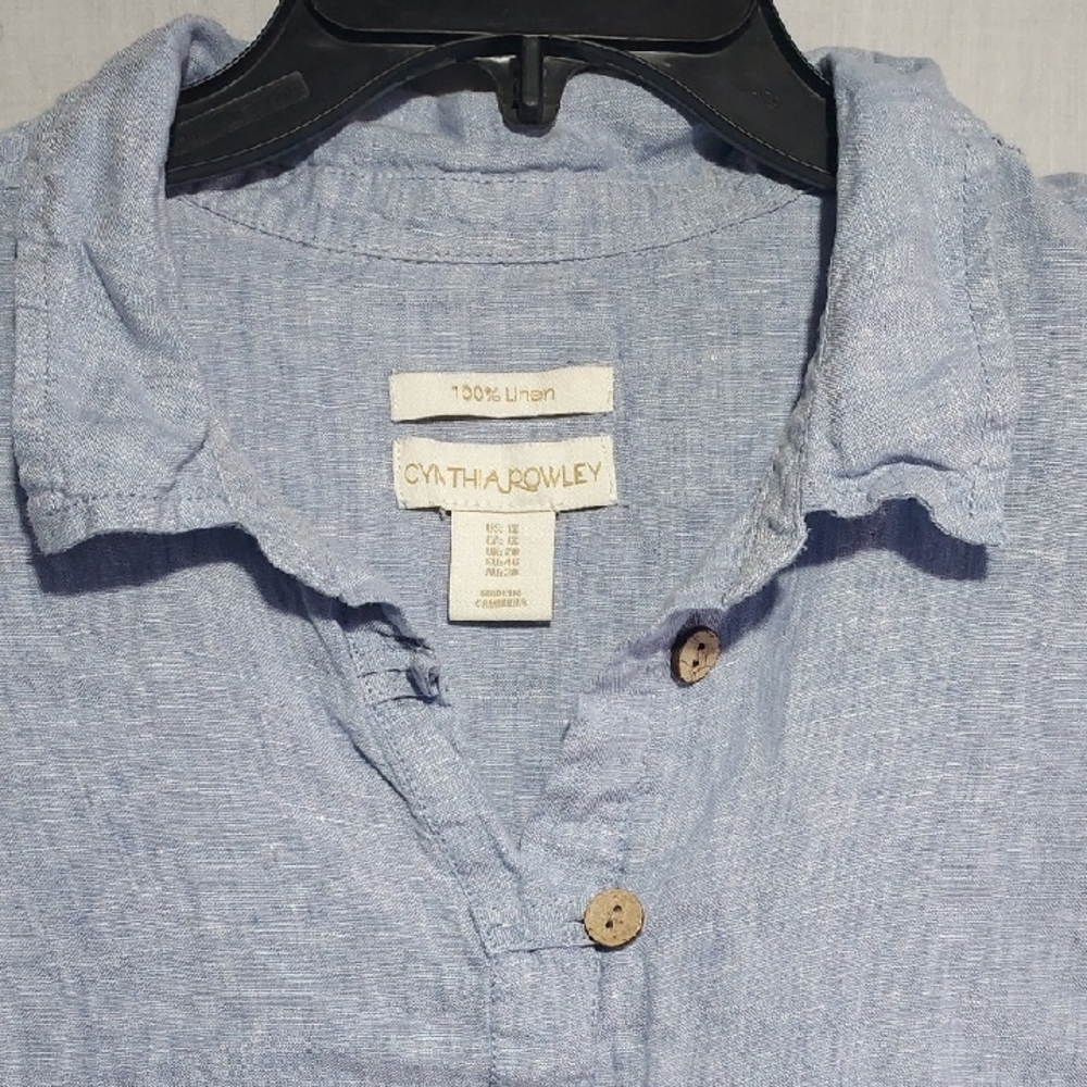 Cynthia Rowley V-neck Button-up 100% Linen Womens Tunic Top Size 1X